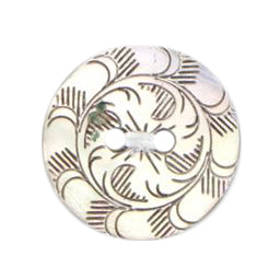 Pearly shell-effect 2-hole buttons with an etched swirl pattern
