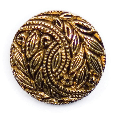Antique gold-effect button with raised leaf design