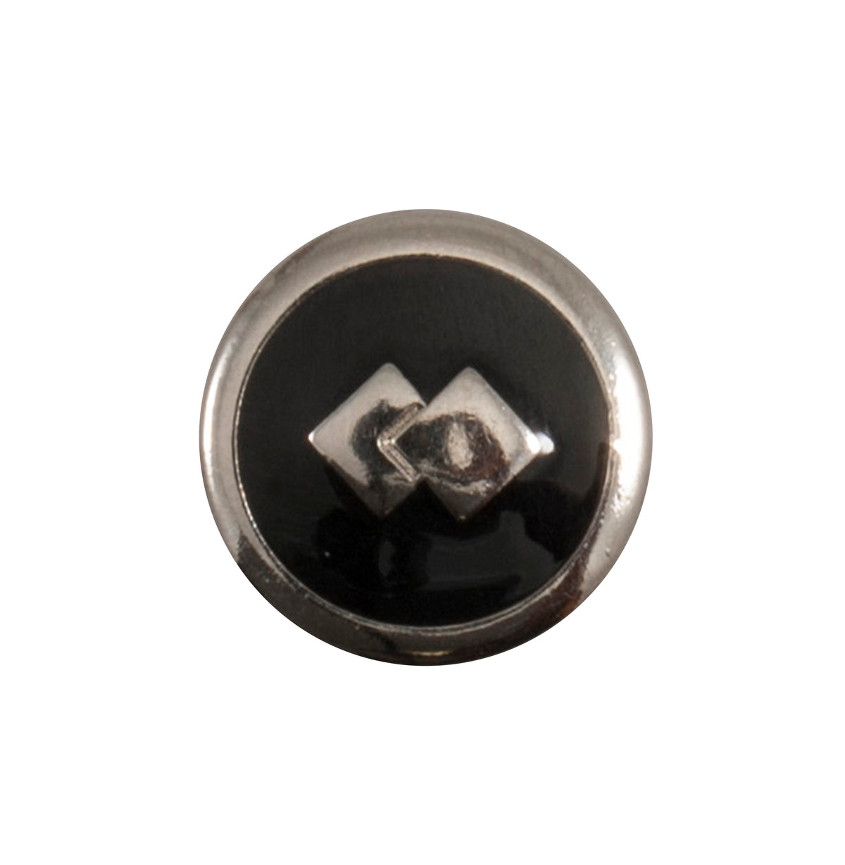Black button with silver rim and twin diamond motif