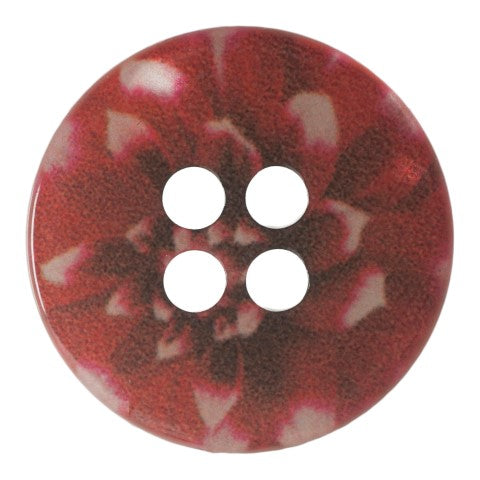 Vogue Star red flower print buttons, 15mm