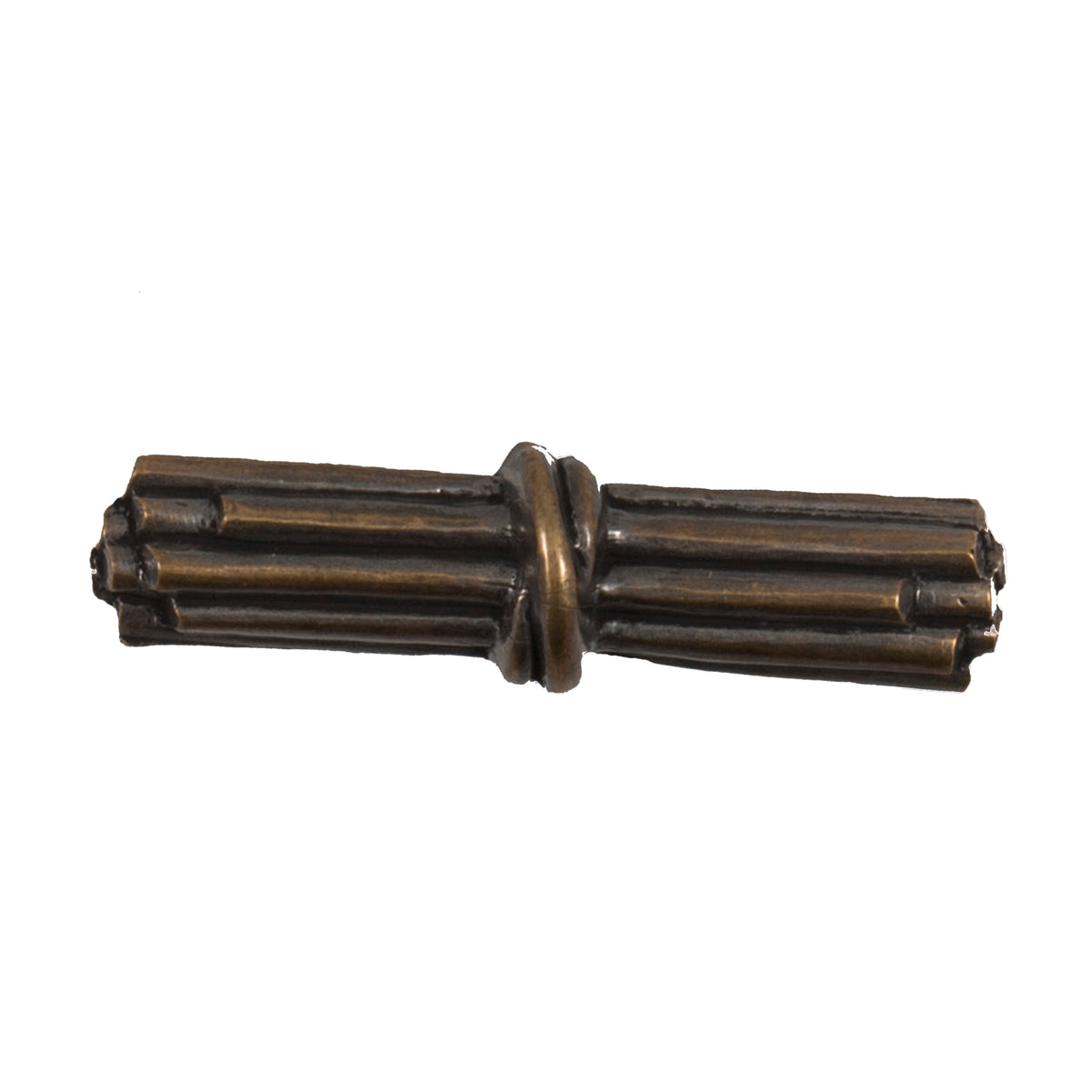 Antique bronze-effect toggle button shaped like a bundle of rods tied at the centre, 40mm