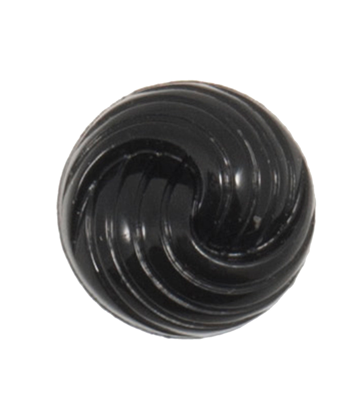 Glossy black domed shank button with a swirl design, 19mm