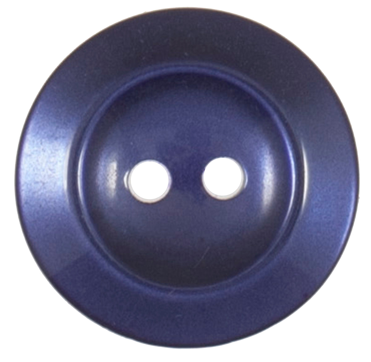 Navy round button with two holes and a wide rim, 19mm