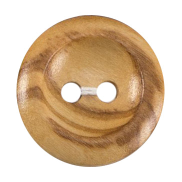Wood grain round button with two holes, 25mm