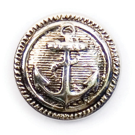 Silver button with raised anchor design