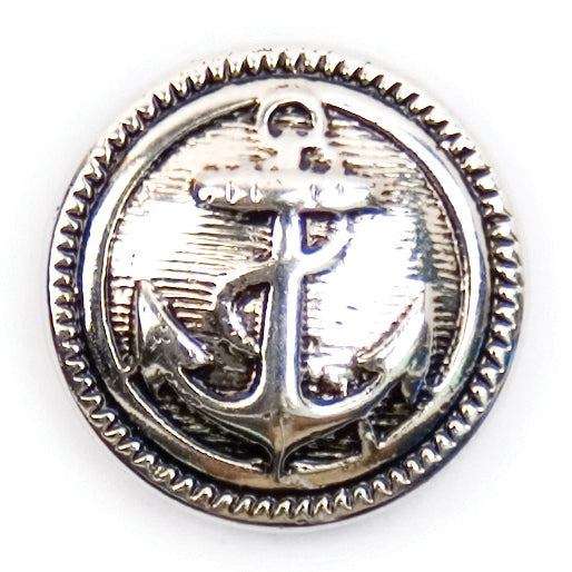 Silver button with raised anchor design