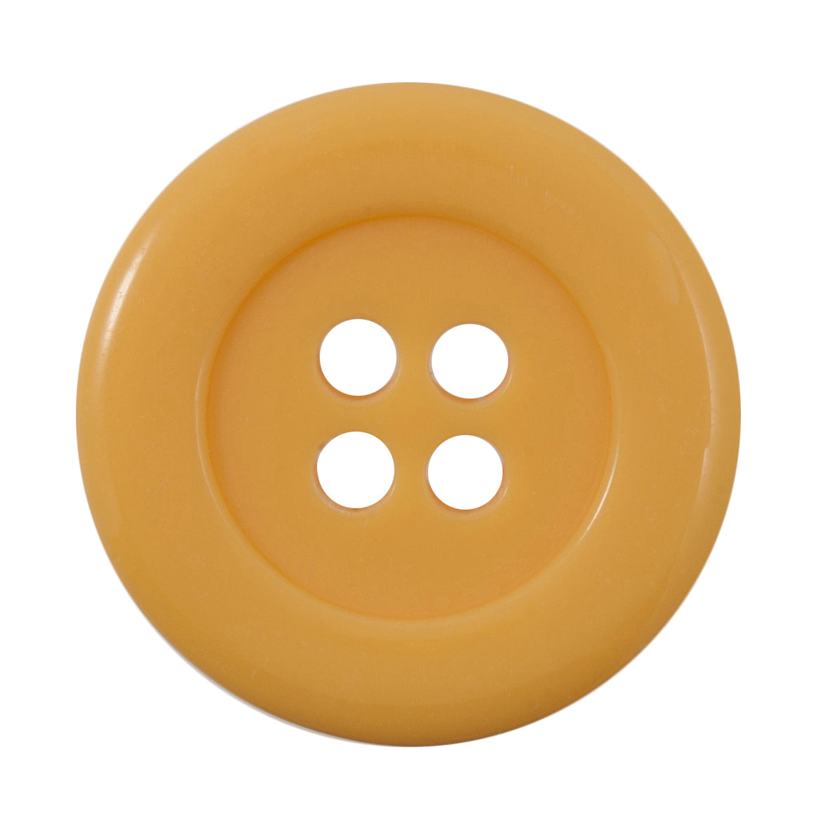 Large round mustard yellow four-hole button with a raised rim