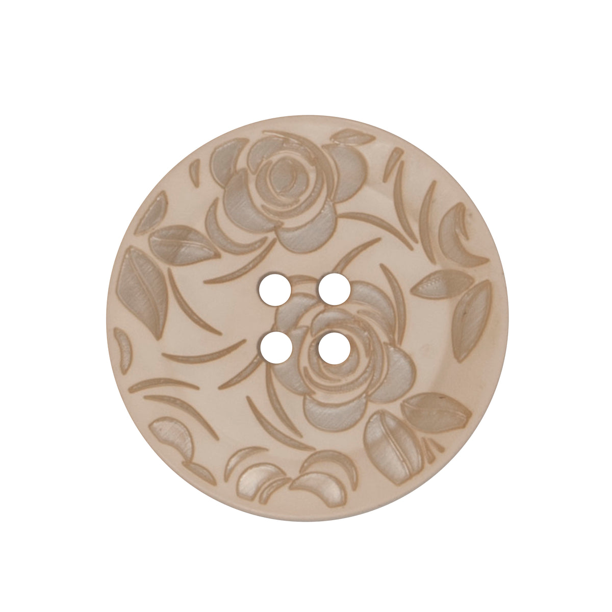 Translucent beige button with an etched rose pattern