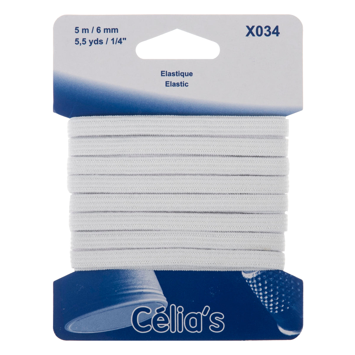 Card of narrow white 6mm flat elastic