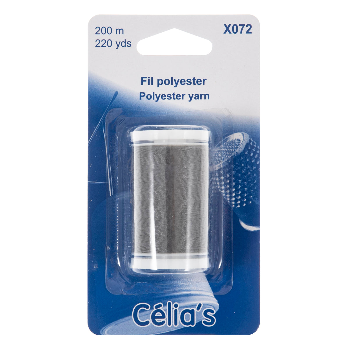 Spool of grey polyester sewing thread