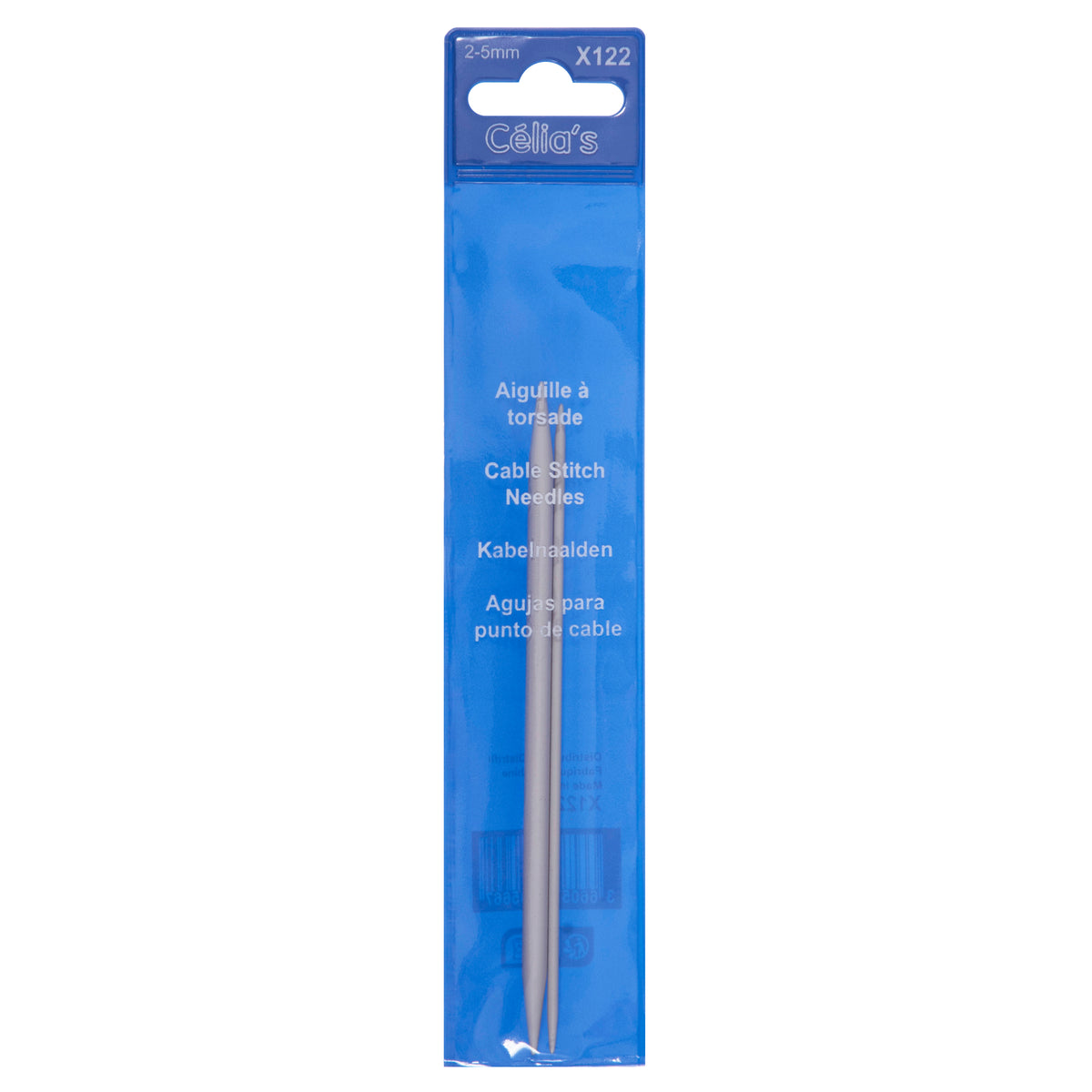 Metal cable stitch needle in a blue pack