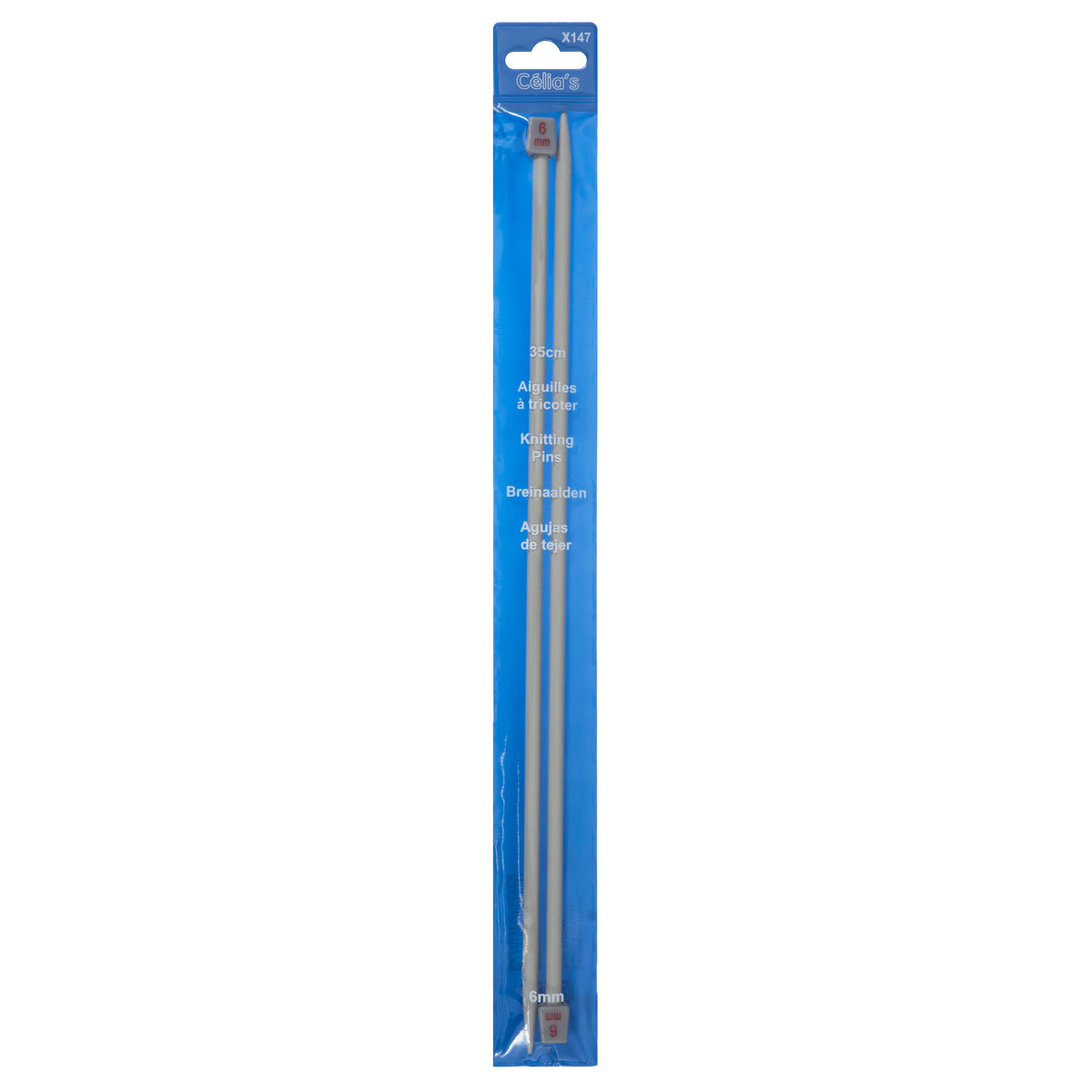 Pair of 6mm single-ended knitting needles, 35cm long