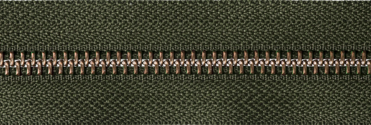 Khaki YKK metal tooth open end zip, 71cm