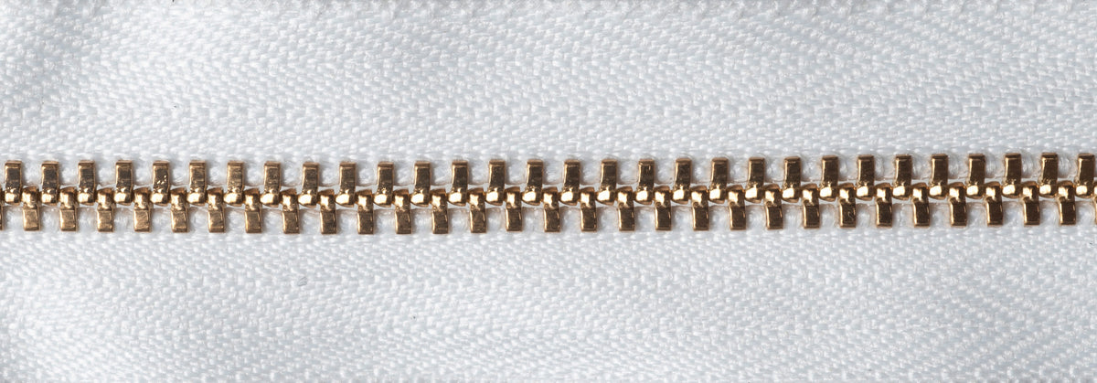 YKK brass jeans zip with white tape, 15cm