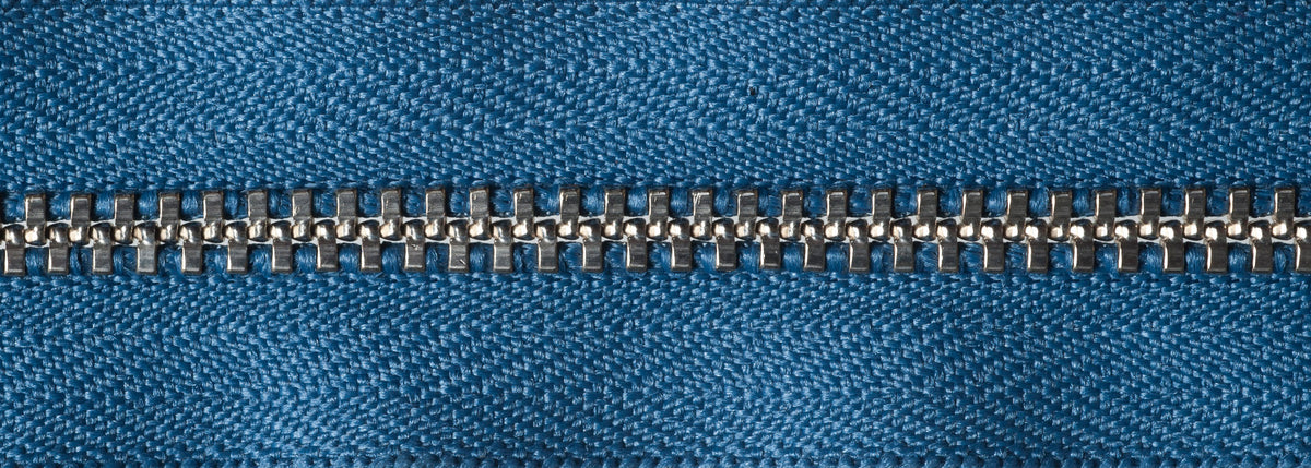 YKK metal trouser zip with slate blue tape, 15cm