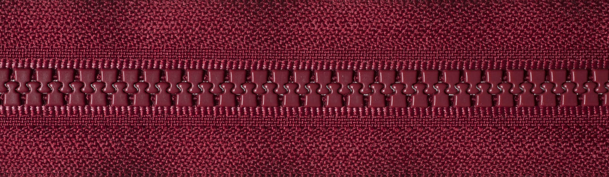 Dark Wine YKK Vislon open end zip with moulded plastic teeth