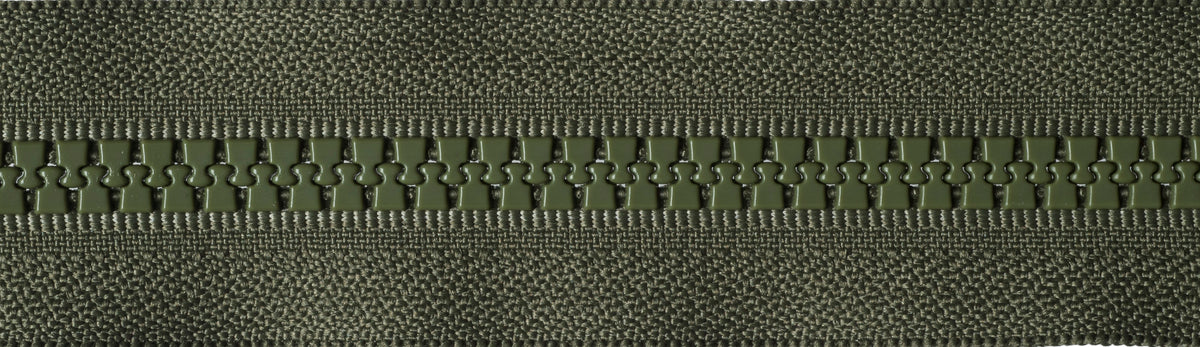 Khaki YKK Vislon open end zip with plastic teeth