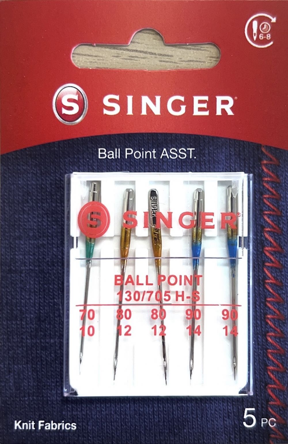 Singer Sewing Machine Ball Point Needles - Assorted 80/11, 90/14, 100/16