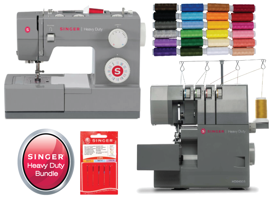 Singer Heavy Duty Bundle - 4432 - 32 Stitch Heavy Duty Sewing Machine + Heavy Duty HD0405S Overlocker + 24 x Threads + extra Needle Pack - Latest 2026 model year