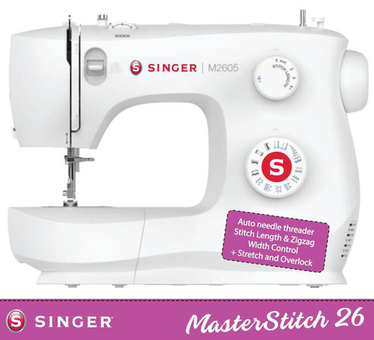 Singer M2605 Sewing Machine - Auto needle threader, stretch and overlock stitch patterns