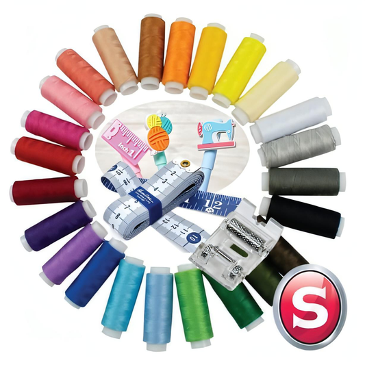 Singer Sewing Outlet Gift Bundle - 24 x threads, Heavy duty roller foot, Tape measure, Sew fun gel pen