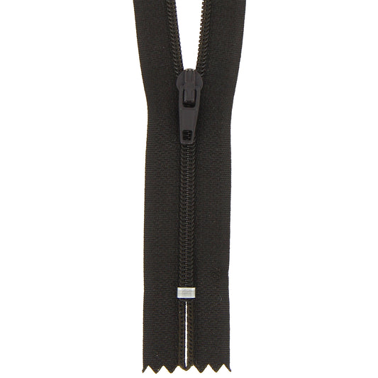 Milward 12cm nylon dress zip in dark brown with Milward label