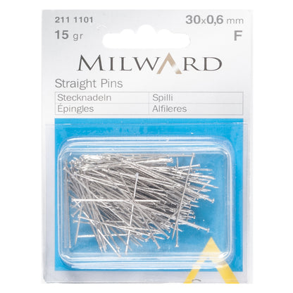 Box of Milward silver straight pins 30mm
