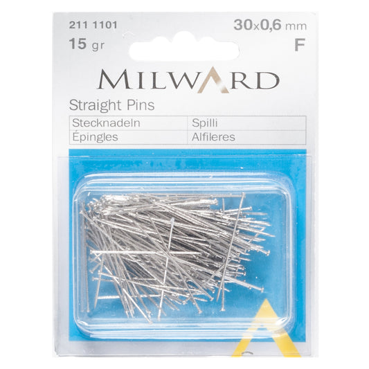 Box of Milward silver straight pins 30mm