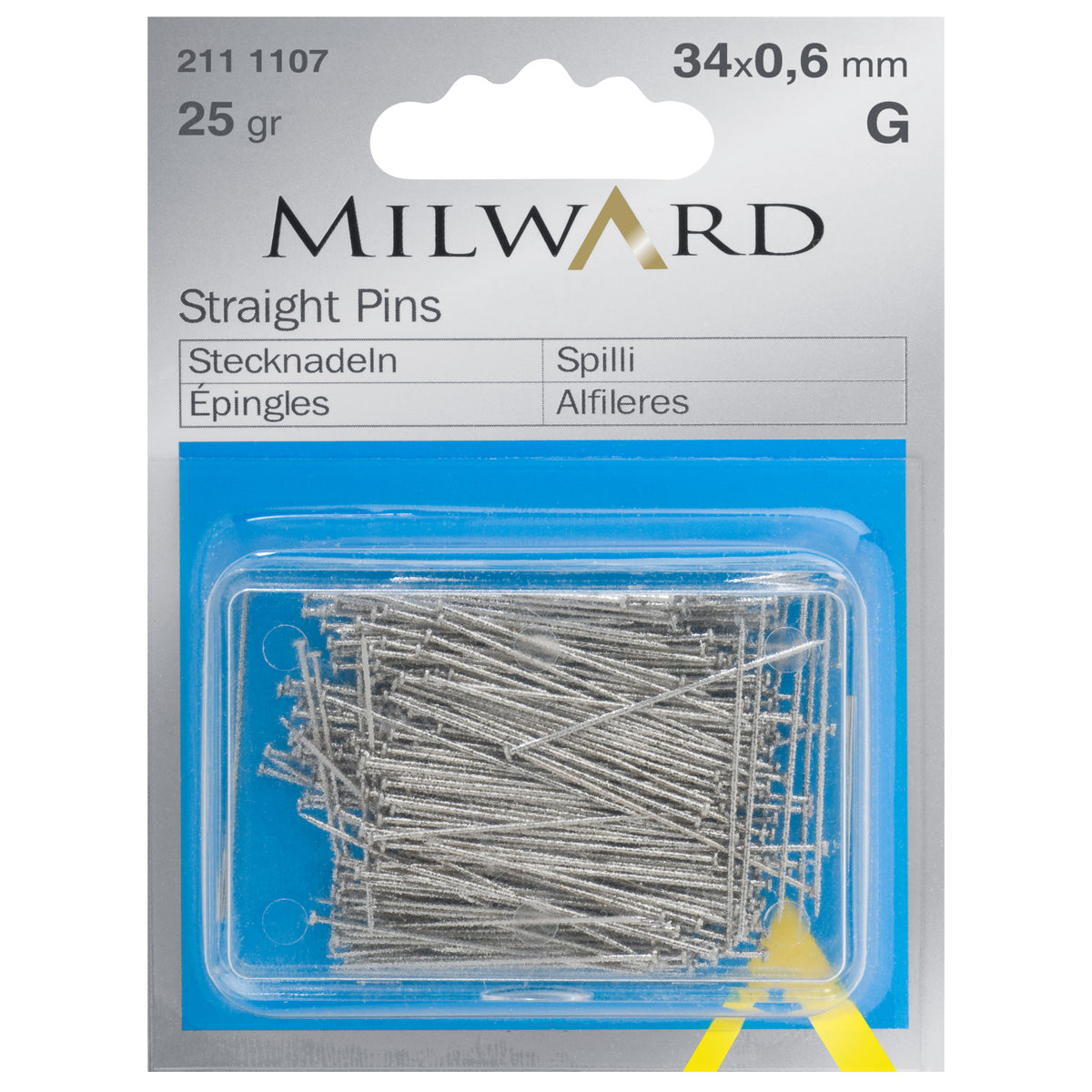 Box of Milward silver straight pins 34mm
