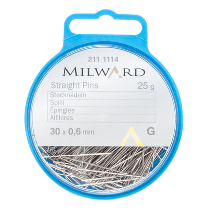 Box of Milward silver straight pins 30mm