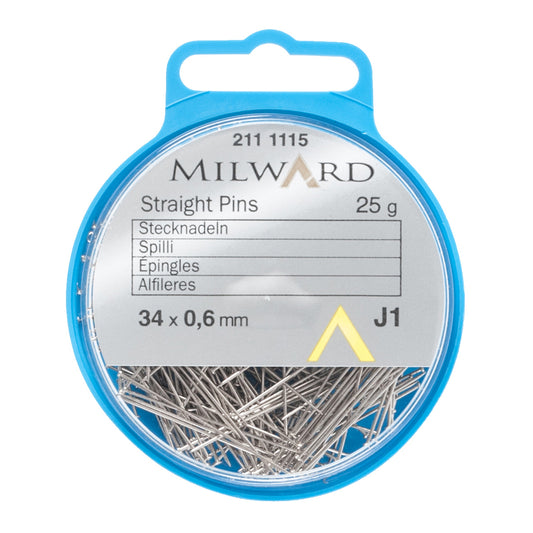 Box of Milward silver straight pins 34mm
