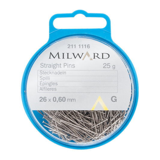Box of Milward silver straight pins 26mm