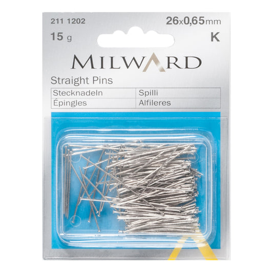Box of Milward silver straight pins 26mm