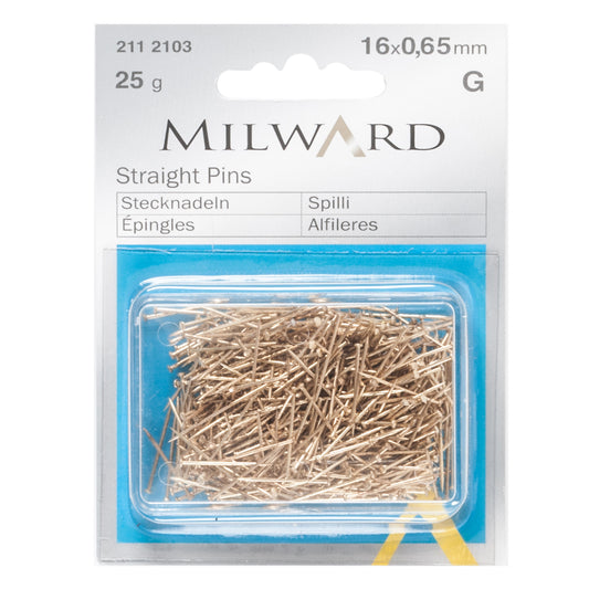 Box of short gold pins 16mm