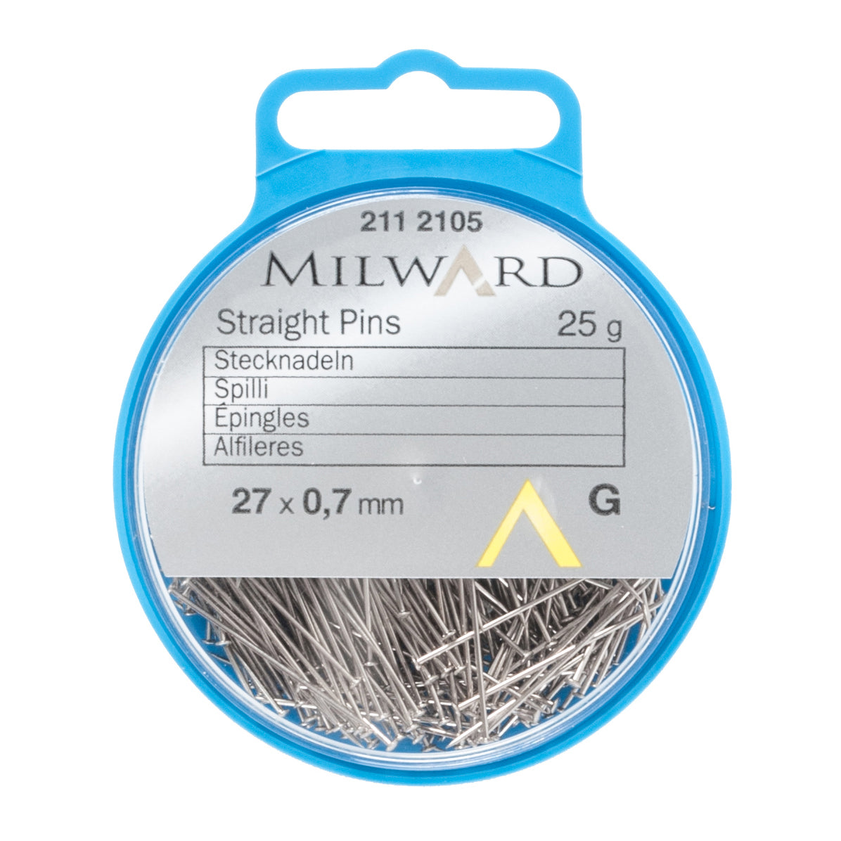 Box of Milward silver straight pins 27mm