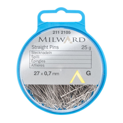 Box of Milward silver straight pins 27mm