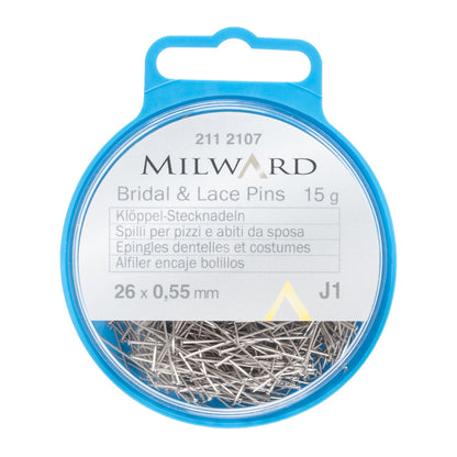 Box of Milward silver straight pins 26mm