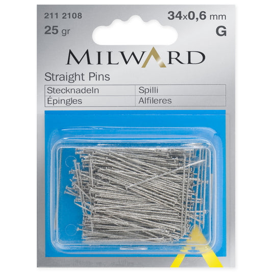 Box of Milward silver straight pins 34mm