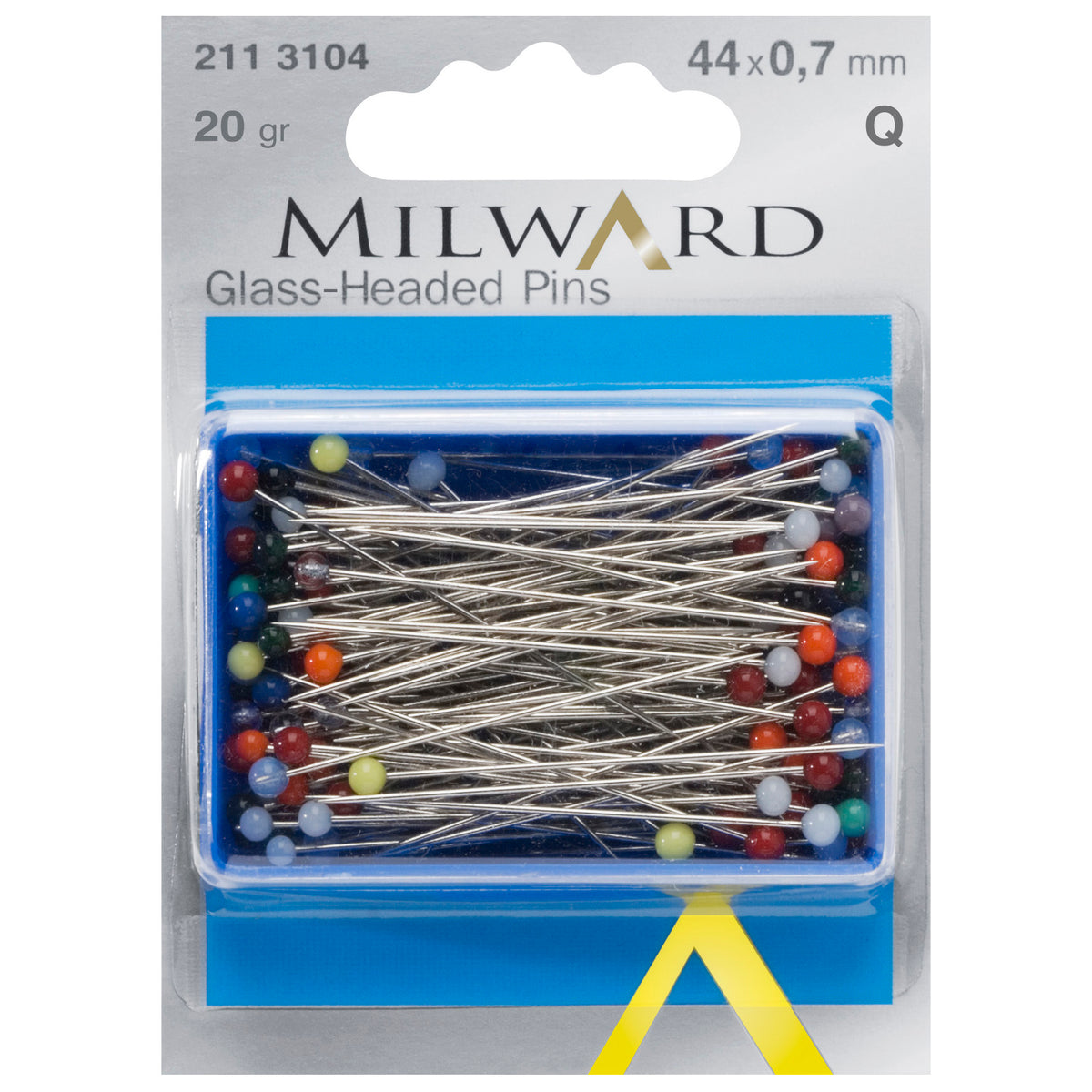 Box of assorted colours glass-headed pins