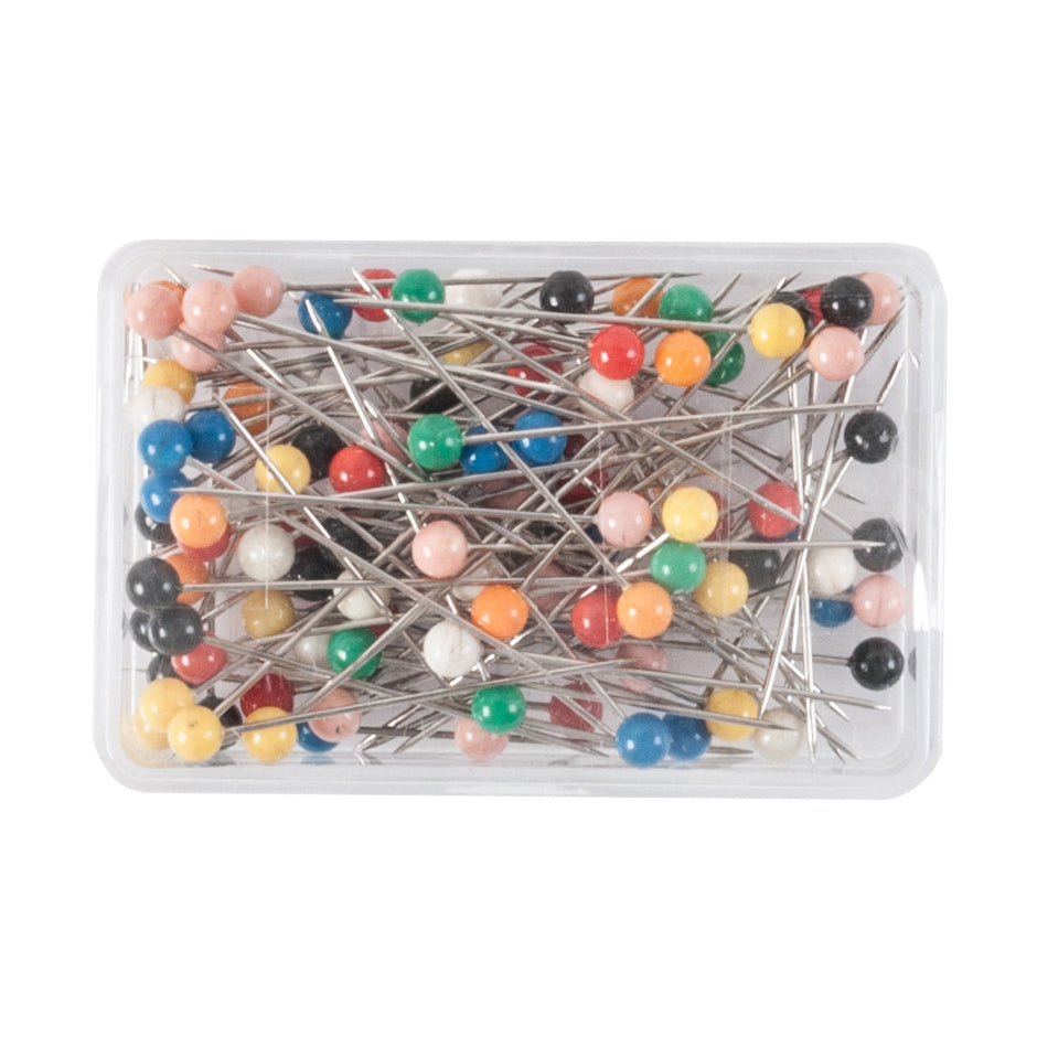 Box of assorted colours plastic-headed pins