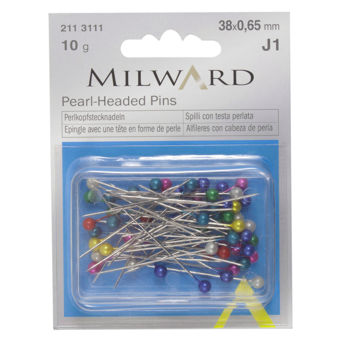 Box of assorted colours pearl-headed pins
