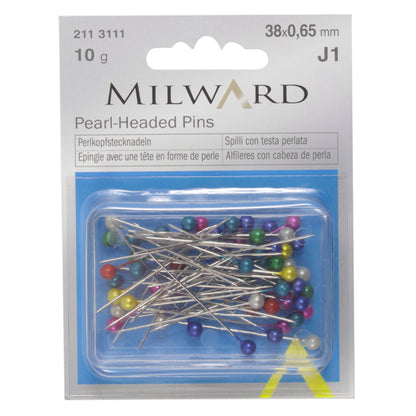 Box of assorted colours pearl-headed pins