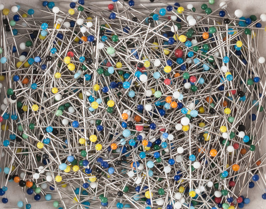 Box of assorted colours glass-headed pins