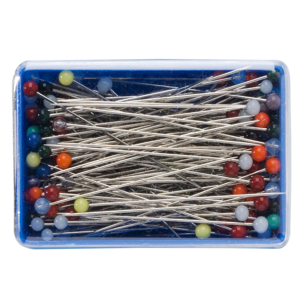 Box of assorted colours glass-headed pins