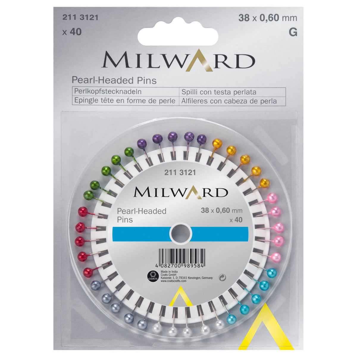 Box of assorted colours pearl-headed pins