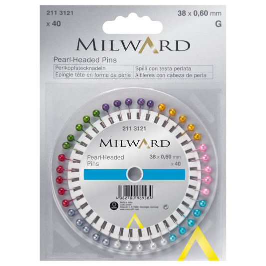 Box of assorted colours pearl-headed pins