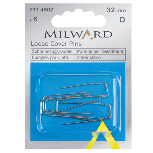 Pack of six silver twin-pronged loose cover pins