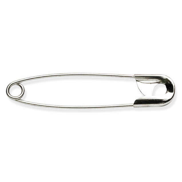 Milward 50mm silver safety pins in plastic box