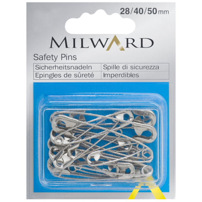 Milward assorted silver safety pins in plastic box