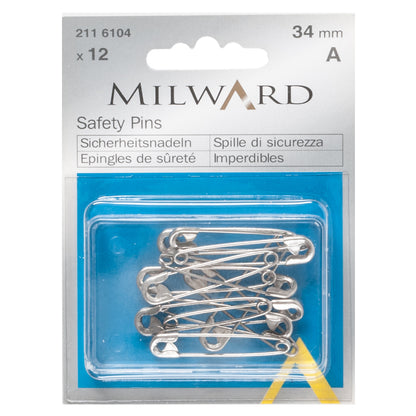 Box of silver safety pins, 34mm